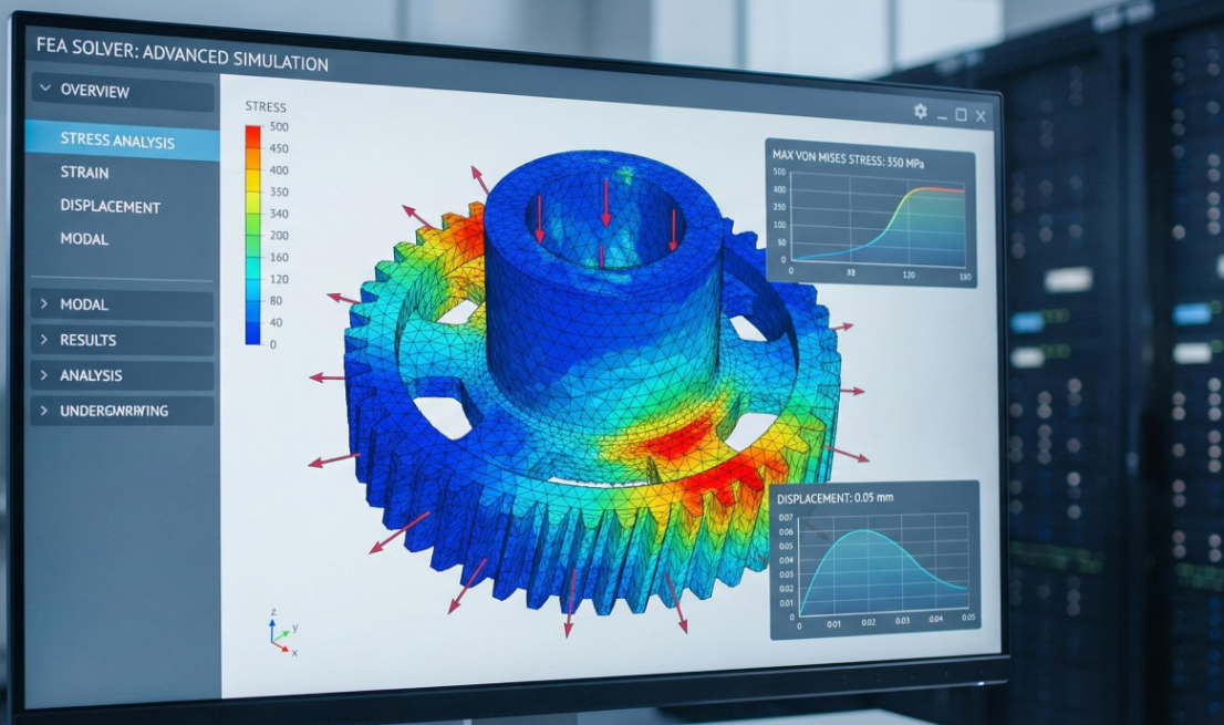 FEA stress analysis on a gear component